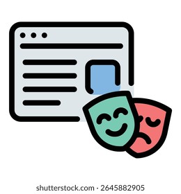 Ícone de entretenimento do blogueiro ilustração em estilo de linha plana representando um conteúdo envolvente e agradável criado por blogueiros, adequado para projetos de criação de estilo de vida, mídia e conteúdo digital