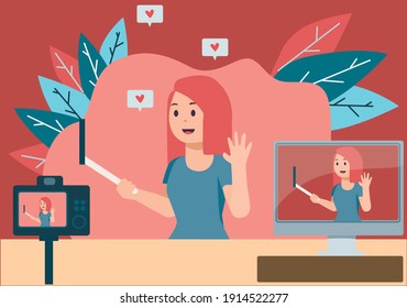 La blogger se está filmando.