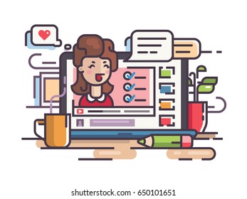 Blogger girl writes articles and videos
