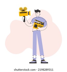 Bloguero. El concepto de redes sociales. Arte de línea de moda. Vector.