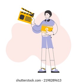 Blogger guy. The concept of social networking. Trendy style line art. Vector illustration.