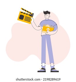 Blogger guy. The concept of social networking. Line art style. Vector.