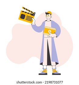 Blogger-Typ. Das Konzept der sozialen Vernetzung. Line Art Stil. Vektorgrafik.
