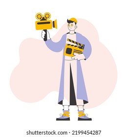 Blogger guy. The concept of social networking. Line art trendy style. Vector illustration.