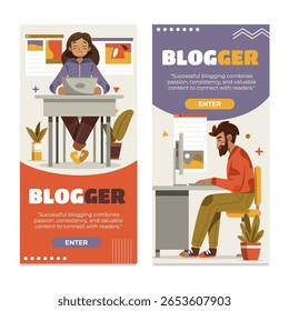 Colección de Anuncio de Vertical plana dibujada a mano de blogger