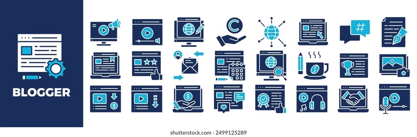 Blogger Icon Set For Design Elements, online, influencer, internet, blog	