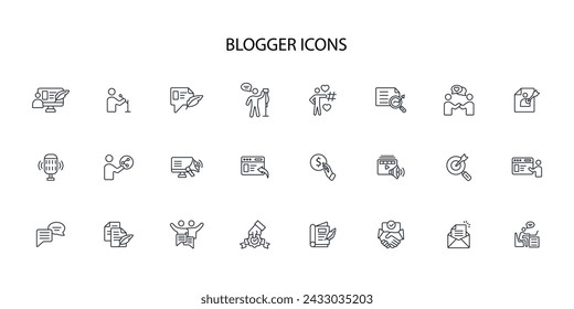 Blogger icono set.vector.Editable stroke.linear estilo signo para el uso de diseño web,logo.Symbol ilustración.