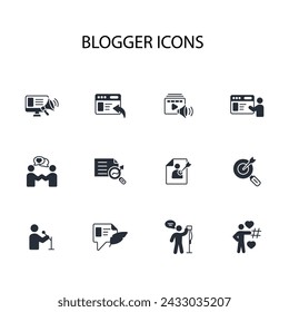 Blogger icon set.vector.Editable stroke.linear style sign for use web design,logo.Symbol illustration.