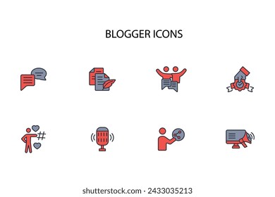 Blogger icon set.vector.Editable stroke.linear style sign for use web design,logo.Symbol illustration.