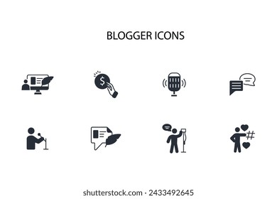 Blogger icono set.vector.Editable stroke.linear estilo signo para el uso de diseño web,logo.Symbol ilustración.