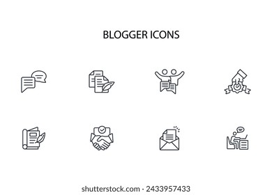 Blogger icon set.vector.Editable stroke.linear style sign for use web design,logo.Symbol illustration.