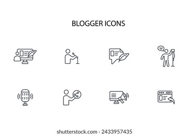 Blogger icon set.vector.Editable stroke.linear style sign for use web design,logo.Symbol illustration.