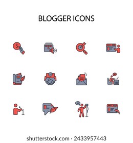 Blogger icon set.vector.Editable stroke.linear style sign for use web design,logo.Symbol illustration.