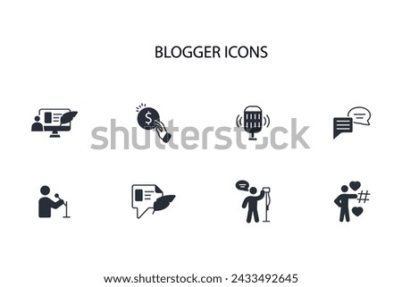 Blogger icon set.vector.Editable stroke.linear style sign for use web design,logo.Symbol illustration.