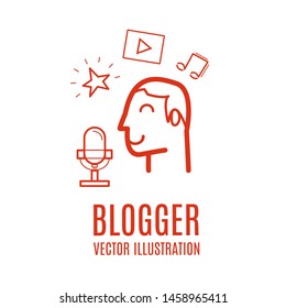 Blogger icon. Various video blogger make review. Share content in the internet. Popular people streaming online. Education and fashion blog. Vector illustration in cartoon style