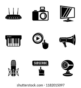 Blogger icons set. Simple set of 9 blogger vector icons for web isolated on white background