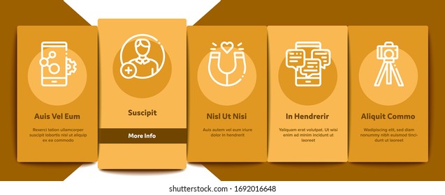 Blogger Internet Social Channel Onboarding Mobile App Page Screen Vector. Blogger Web Site And Likes, Photo Camera And Bell, Loudspeaker And Magnet Color Contour Illustrations