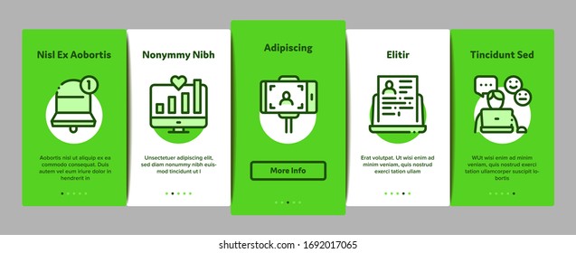 Blogger Internet Social Channel Onboarding Mobile App Page Screen Vector. Blogger Web Site And Likes, Photo Camera And Bell, Loudspeaker And Magnet Color Contour Illustrations