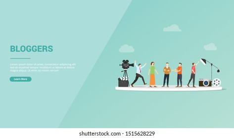blogger job profession or video log vlogger for website template or banner landing homepage - vector