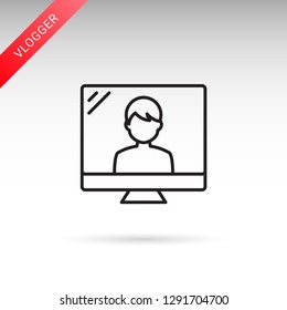 Blogger, laptop user thin line isolated flat vector icon - Vector 