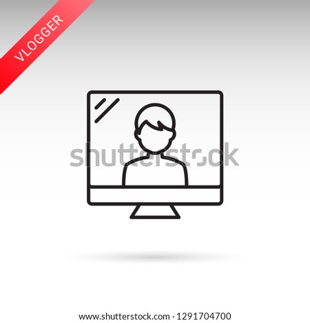 Blogger, laptop user thin line isolated flat vector icon - Vector 