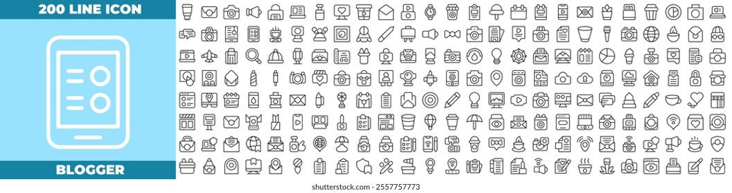 Blogger Line Editable Icons set. Vector illustration in modern thin line style of blogger icons: blogger, laptop, marketing, etc