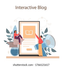 Blogger online service or platform. Sharing media content in the internet. Idea of social media and network. Interactive blog. Isolated flat vector illustration