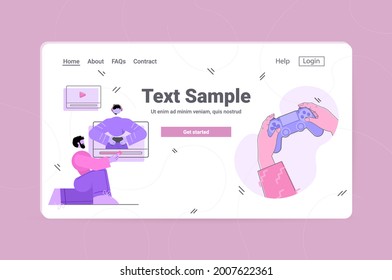 blogger recording game process online blog live streaming blogging concept guy playing video games