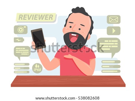 Blogger review functional testing of new smartphones - Vector Illustration
