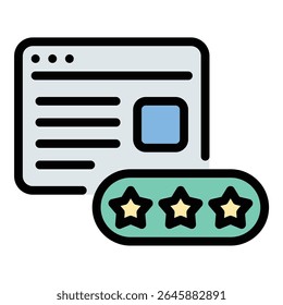 Ícone de revisão de blogueiro ilustração em estilo de linha plana representando avaliações de conteúdo e comentários de produtos feitos por blogueiros, adequado para marketing de influenciadores, endossos de marcas e projetos de confiança de consumidores