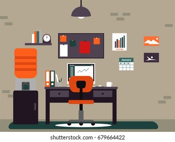 Blogger simple flat workspace office illustration in unique color scheme