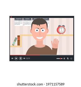 Blogger. Stream in the web video player, vector illustration