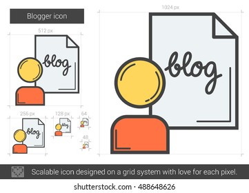 Blogger vector line icon isolated on white background. Blogger line icon for infographic, website or app. Scalable icon designed on a grid system.