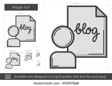 Blogger vector line icon isolated on white background. Blogger line icon for infographic, website or app. Scalable icon designed on a grid system.