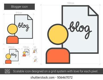Blogger vector line icon isolated on white background. Blogger line icon for infographic, website or app. Scalable icon designed on a grid system.