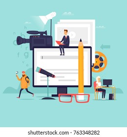 Blogger, Video Shooting. Flat Design Vector Illustration.