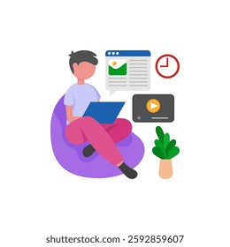Blogger work from home, Flat Vector Illustration