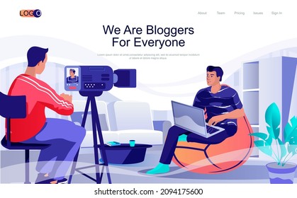 Bloggers concept isometric landing page. People recording video review on camera or doing live streaming for followers in studio, 3d web banner. Vector illustration in flat design for website template