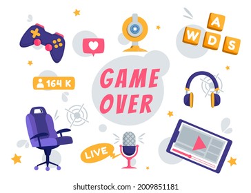 Bloggers play live games in their channels in a worldwide audience watch. Gaming bloggers are very popular with gamers. flat vector illustration design