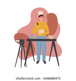 Bloggers streaming flat vector illustrations set. Influencer marketing. Streamers, bloggers cartoon characters. Fashion, online review, culinary blogs content creators. Live video channel concept