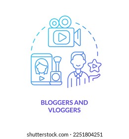Bloggers and vloggers blue gradient concept icon. Video topic. Content for social media. Type of creators abstract idea thin line illustration. Isolated outline drawing. Myriad Pro-Bold font used