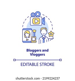 Bloggers and vloggers concept icon. Video topic. Type of creators abstract idea thin line illustration. Isolated outline drawing. Editable stroke. Arial, Myriad Pro-Bold fonts used