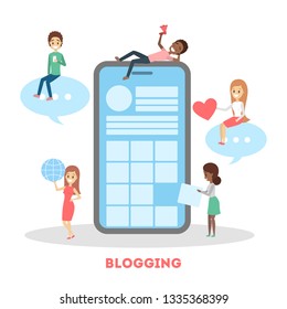 Blogging banner. Copywriting and feedback concept. Digital content in social media and social promotion. Self advertising on website. Isolated flat vector illustration