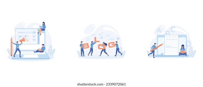 Blogging, Blogger. Freelance. Creative writing. Copy writer. Content management. set flat vector modern illustration
