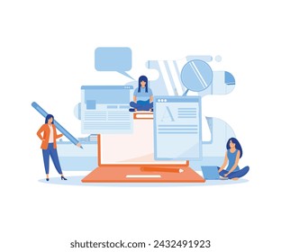 Blogging, Blogger. Freelance. Creative writing. Copy writer. Content management. flat vector modern illustration 