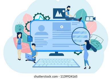 Blogging Concept, content management for web page, education, creative writing, copywriting, seminars, tutorial, news, posters, social media, documents, banner, presentation.  Vector illustration