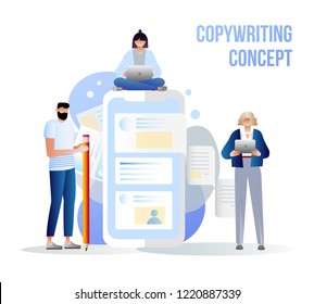 Blogging concept, education, creative writing, content management for web page, banner, presentation, social media, documents, posters. Vector illustration news, copywriting, seminars, tutorial