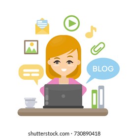 Blogging concept illustration. Idea of writing blog and making content for social media.