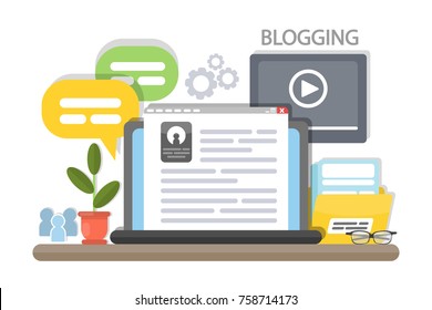 Blogging concept illustration. Idea of writing blog and making content for social media.