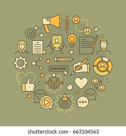 Blogging concept illustration - vector creative round symbol made with bloggers and blog icons